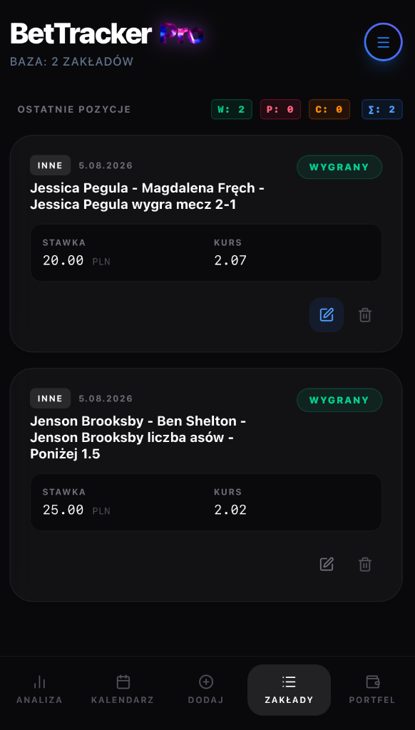BetTracker Pro - Historia rozliczonych pozycji
